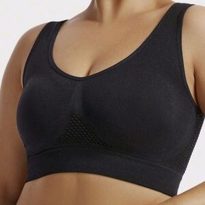 BLACK Sports Bra Breathable/Wireless WIDE COMFORT STRAPS W/ Removable Padding